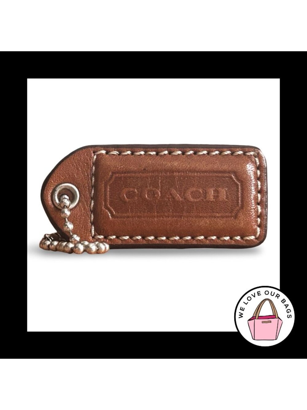 COACH Y2K VINTAGE Hang Tag 2" Brown Leather & Suede Bag Charm Keychain Fob